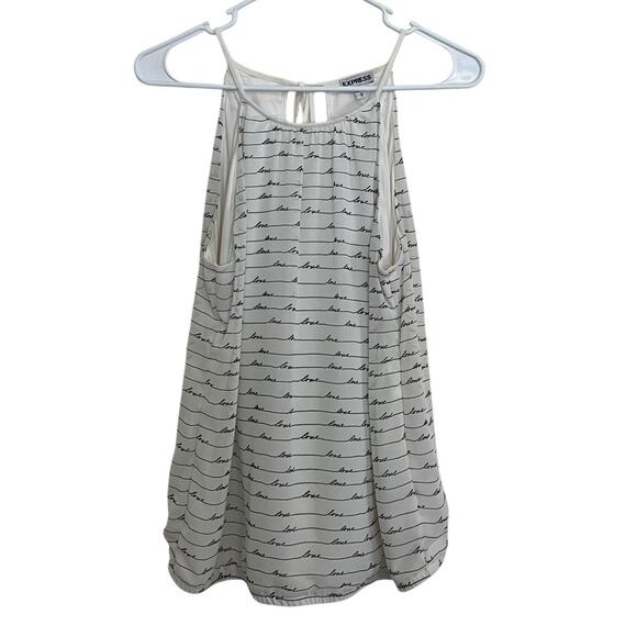 Express | Ivory White Halter Tie Back Love Print Sleeveless Top Medium Chiffon - Picture 1 of 6